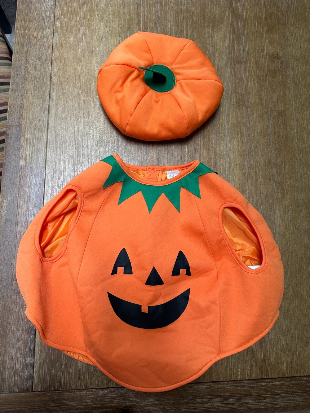 H&M Orange Pumpkin Costume with Green Collar and Hat